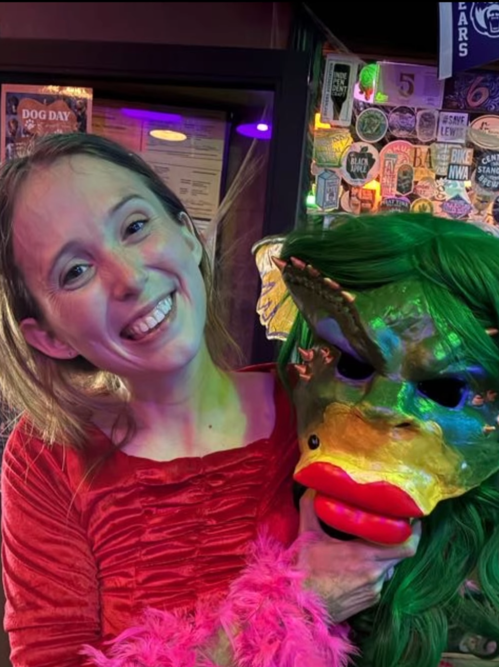 Nico Follett with gremlin sculpture